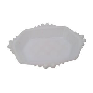 Vintage White Milk Glass Hobnail Trinket Dish Diamond Quilt Pattern 6.5 Inch